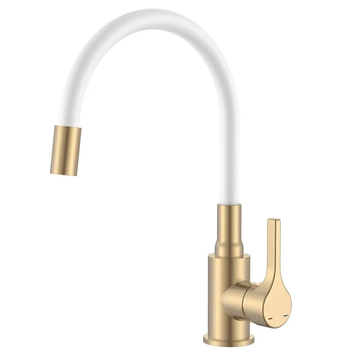 Змішувач для кухні Zerix Rex-011 Brushed Gold Refl.White з нерж.сталі (Колір мат.золото+силік.вилив білий) (ZX6134) ZX6134 фото