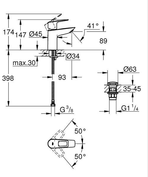 Однорычажный смеситель для раковины S-Size Grohe BauLoop New с нажимным донным клапаном (23878001) 23878001 фото