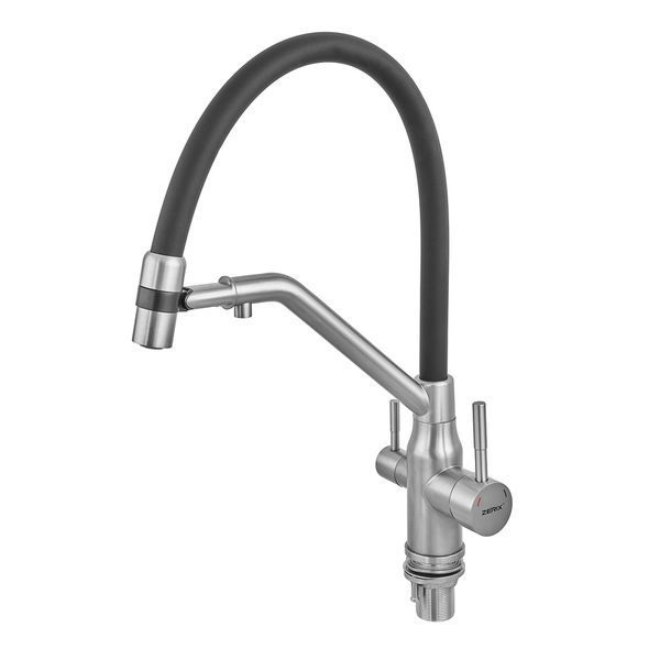 Смеситель для кухни с силиконовым изливом Zerix MAG-021 Refl.Black из нерж. стали SUS304 с выходом для пит.воды (изл.черный) (ZX6003) ZX6003 фото