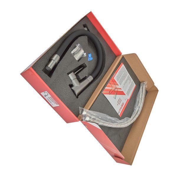 Смеситель для кухни с силиконовым изливом Zerix FUL-017 Graphite Refl.Black из нерж. стали SUS304 (цв.графит) (ZX5995) ZX5995 фото