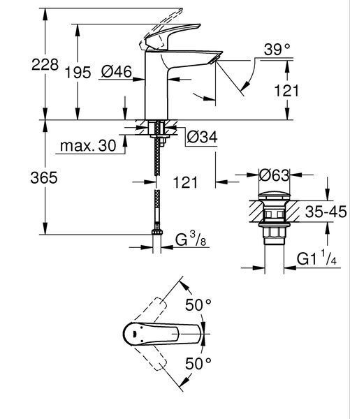 Одноважільний змішувач для раковини M-Size Grohe Eurosmart New з натискним донним клапаном (23923003) 23923003 фото
