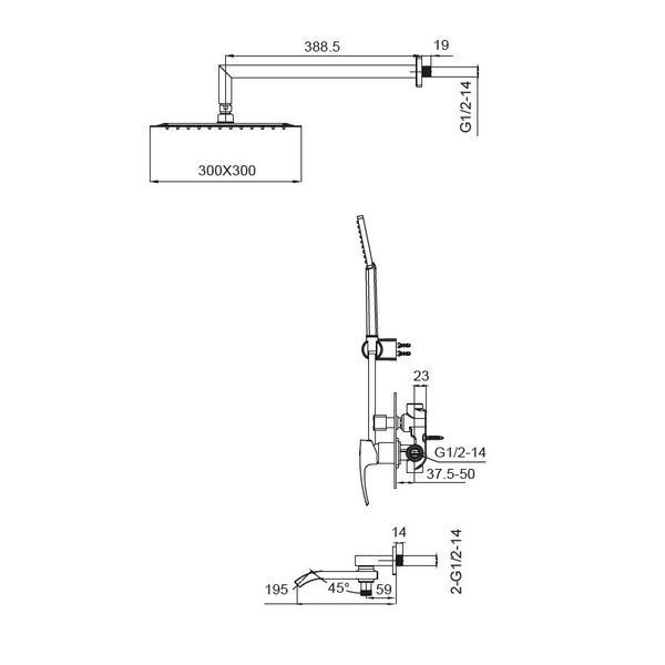 Встраиваемая душевая система со смесителем Koer KB-66007-05 (Цвет черный) (KR3465) KR3465 фото
