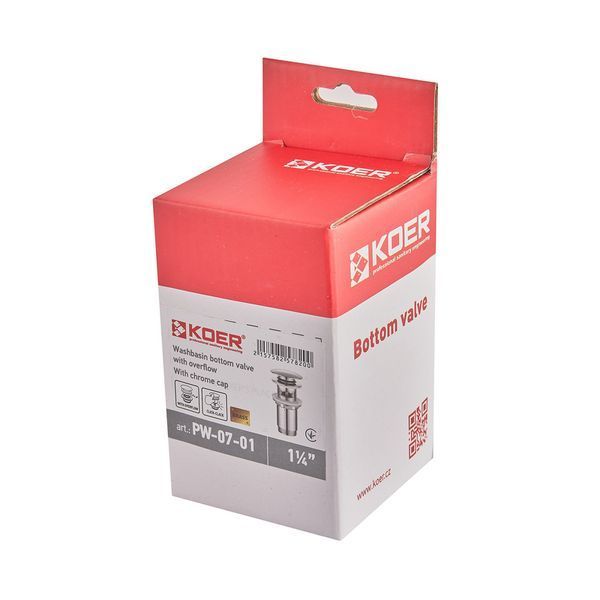Донный клапан для раковины Koer PW-07-01 1 1/4'' с переливом автоматический СLICK-СLACK (Цвет хром) (KR5782) KR5782 фото