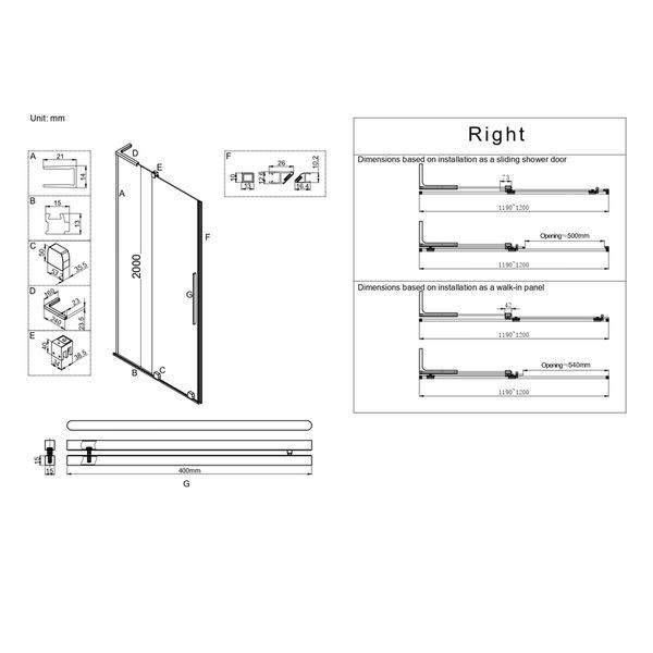 Дверь в нишу Walk-In раздвижная Koer SR SD07-120x200-R-TR-07 прозрачное стекло Easy Clean 8мм Графит (KR5775) KR5775 фото