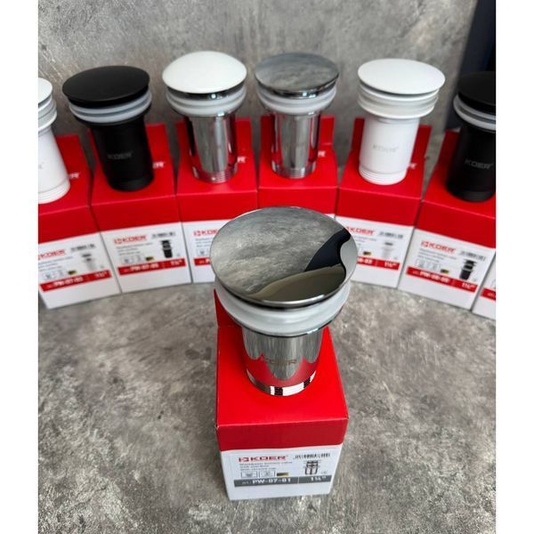 Донный клапан для раковины Koer PW-07-01 1 1/4'' с переливом автоматический СLICK-СLACK (Цвет хром) (KR5782) KR5782 фото