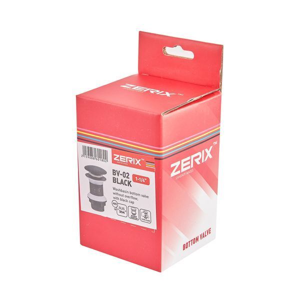 Донний клапан для раковини Zerix BV-02 BLACK 1 1/4'' без переливу автоматичний СLICK-СLACK (Колір чорний) (ZX6018) ZX6018 фото
