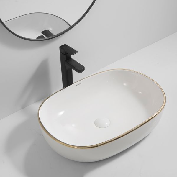 Раковина накладна Mixxus Premium ELLIPSE-0105 EDGE GOLD 600х400х150mm (MP6564) MP6564 фото