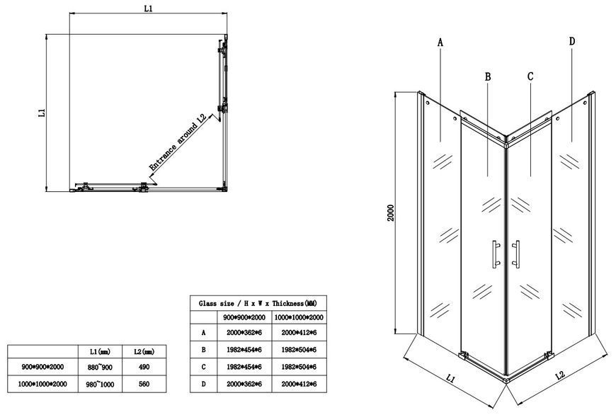Душова кабіна без піддону Koer SR SC03-90x90x200-TR-01 прозоре скло Easy Clean 6мм, хром (KR5356) KR5356 фото